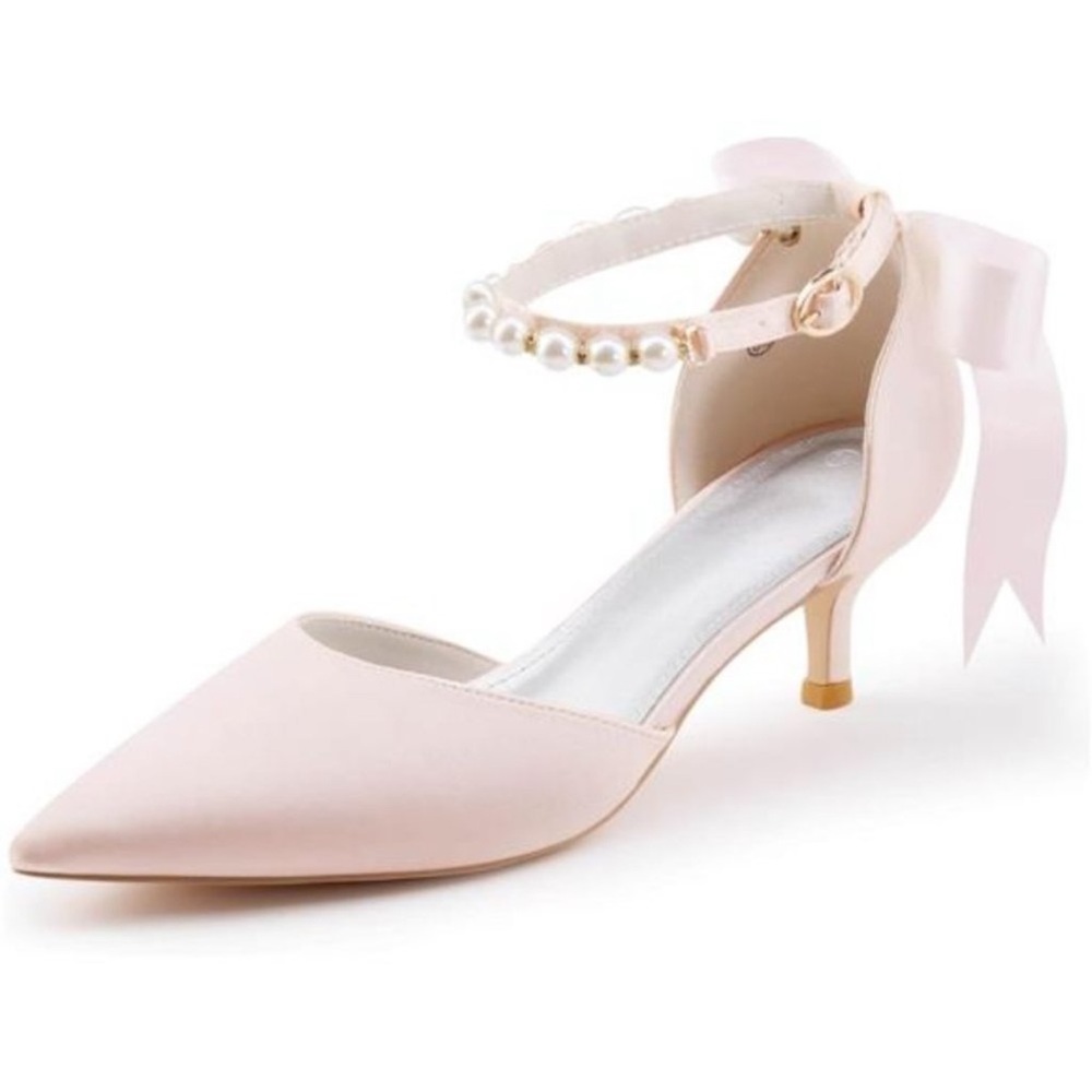 Spring is here Elegant Pearl Ankle Strap Heels - Satin pink